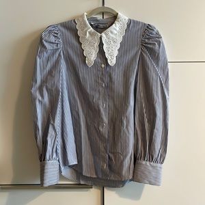 BNWT Zara blue striped lace collar button up shirt XS